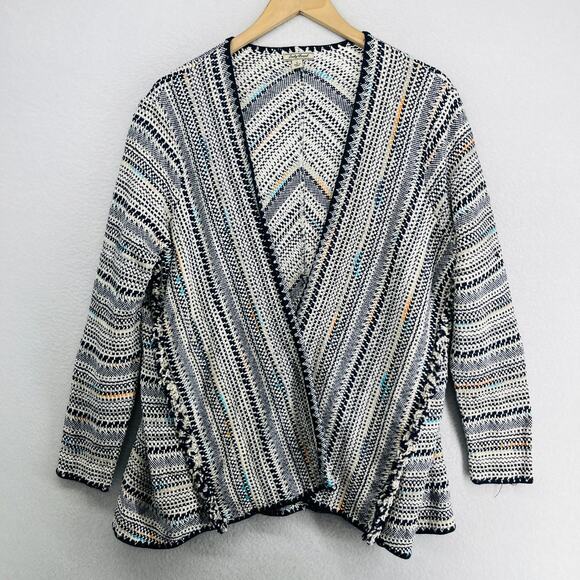 Lucky Brand Sweaters - LUCKY BRAND Cardigan Womens L Open Front Fringe Sweater Shawl Cotton Black